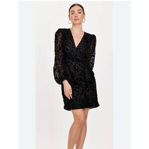 Dear John Nina Wrap Dress Black Burnout Velvet Animal Print NWT Size S
